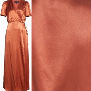 NWT Saloni "Lea" Rust Silk Charmeuse Wrap Dress